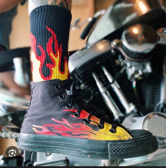 Converse Shoes - Converse Black High-Top Sneakers with Red and Yellow Flames_12